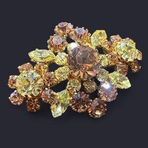 Vintage 1950s Austrian Topaz Rhinestone Brooch Gold Pin OBO